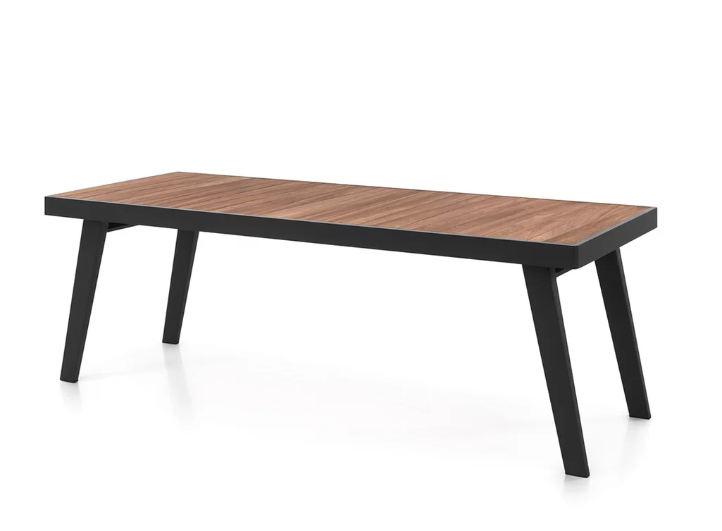 Gartentisch schwarz mit Teakholz massiv gefertigt