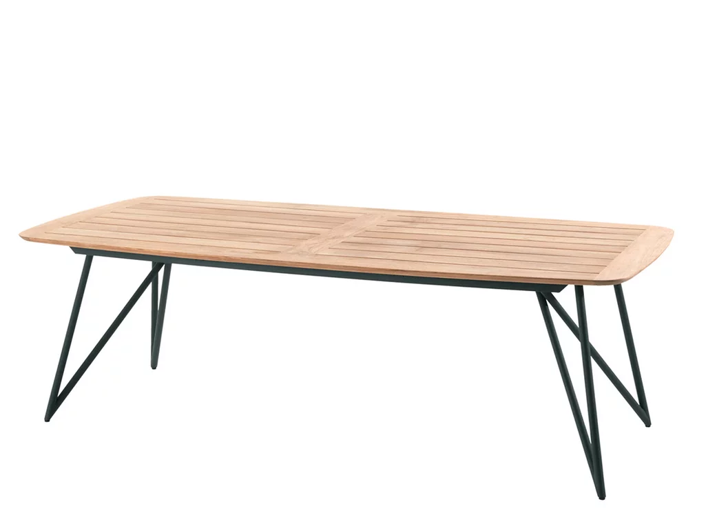 Teak Gartentisch filigran 250x110cm mit einem Metallgestell