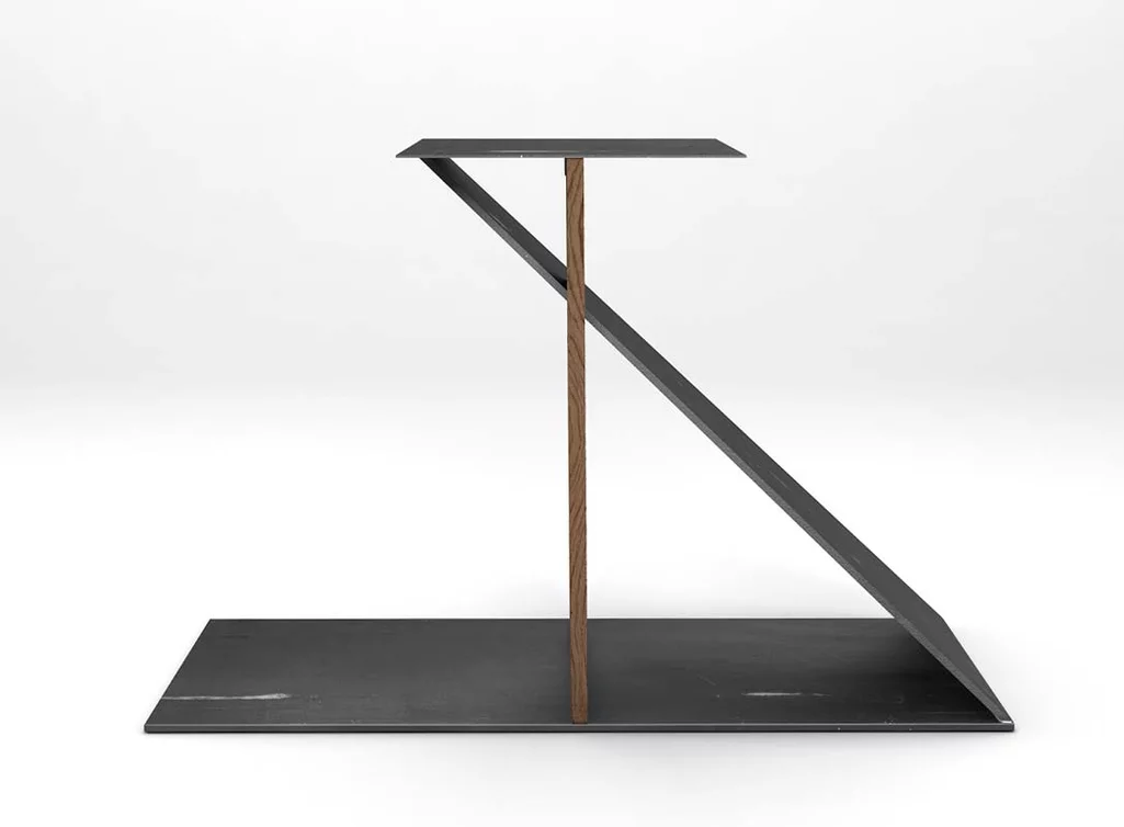 Tischuntergestell im Minimal Design aus Eiche Altholz und Stahl Tischuntergestell im Minimal Design aus Eiche Altholz und Stahl