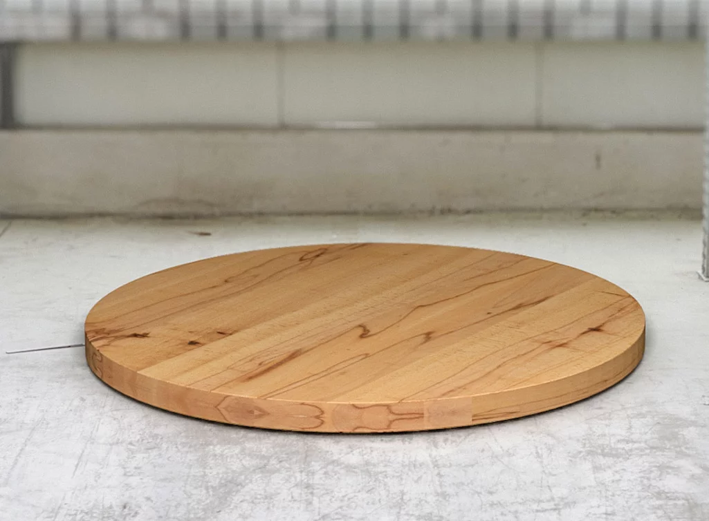 Maßtischplatte aus Kernbuche 8cm aufgedoppelt rund