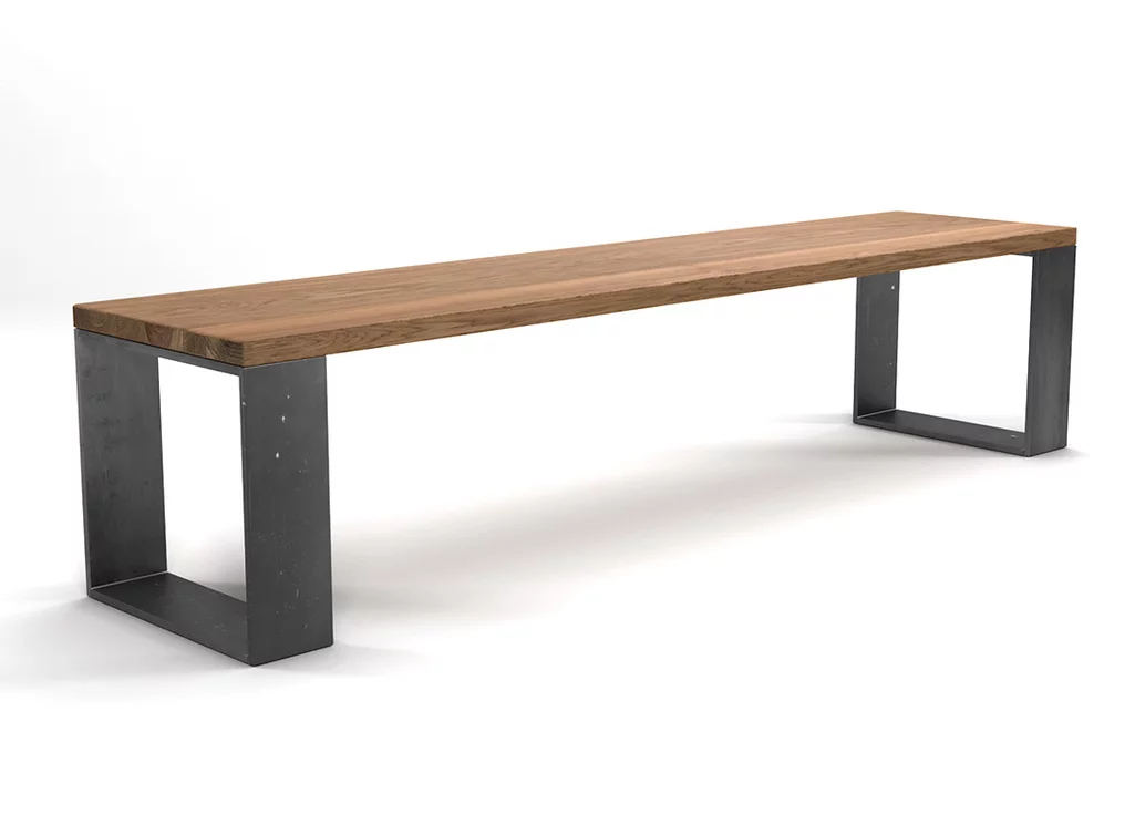 Holzbank Eiche astfrei mit Stahlkufen im Industriedesign nach deinem Maß gefertigt.