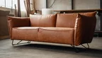 Gut gepolstertes Echtledersofa kissenförmig designt - verschiedene Größen verfügbar