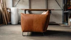 Sofa aus Leder und Stahl - Seitenansicht