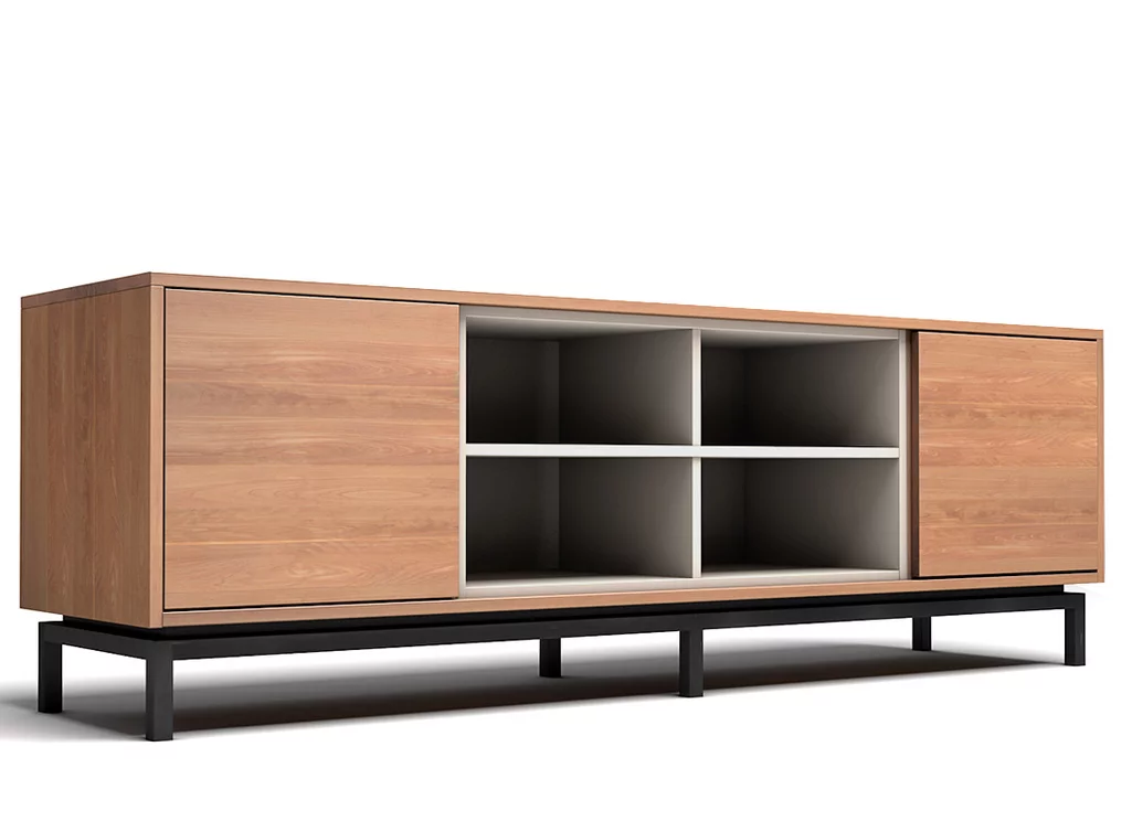 Modernes Sideboard in Maßfertigung mit einem Stahlrahmen Gestell Modernes Sideboard in Maßfertigung mit einem Stahlrahmen Gestell