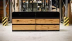 Sideboard Stahl mit 4 Schubladen in Eiche gefertigt