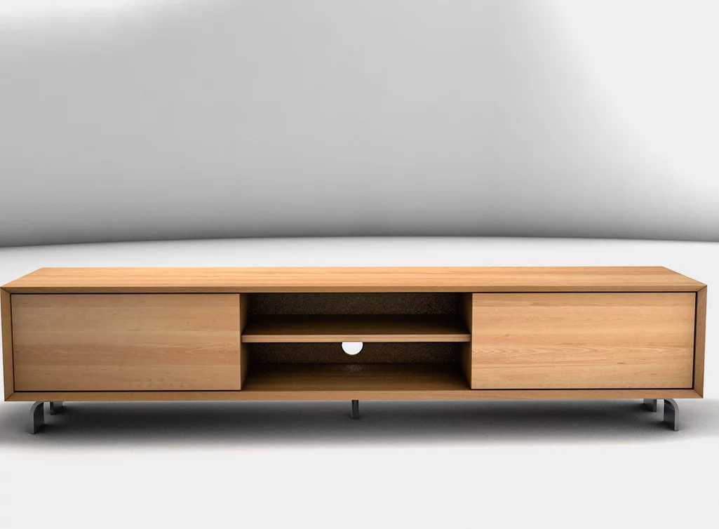 Lowboard Holz massiv aus Buche mit Mediafach und zwei Schubladen - TLL