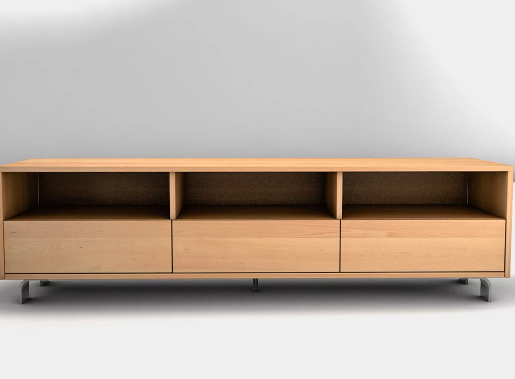 TV Lowboard Massivholz Buche mit Medienfächer und Schubladen - EWG