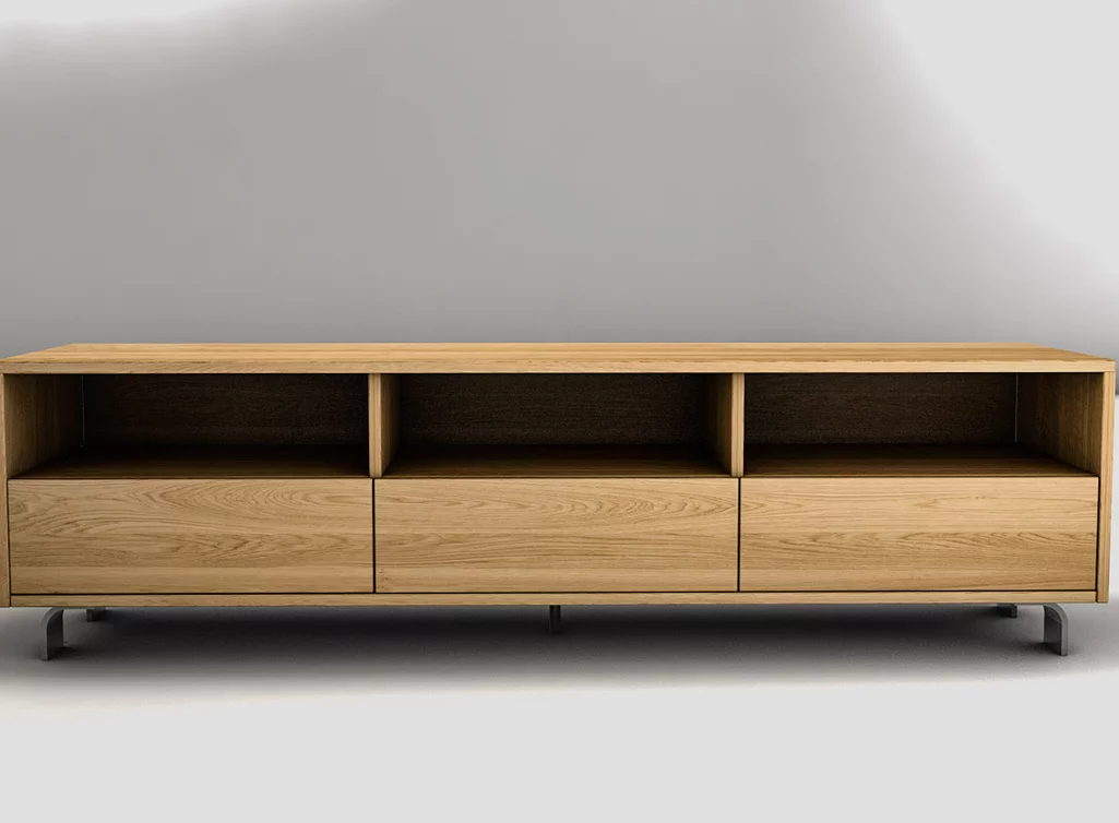 TV Board Eiche massiv mit Medienfächer und Schubladen - EWG