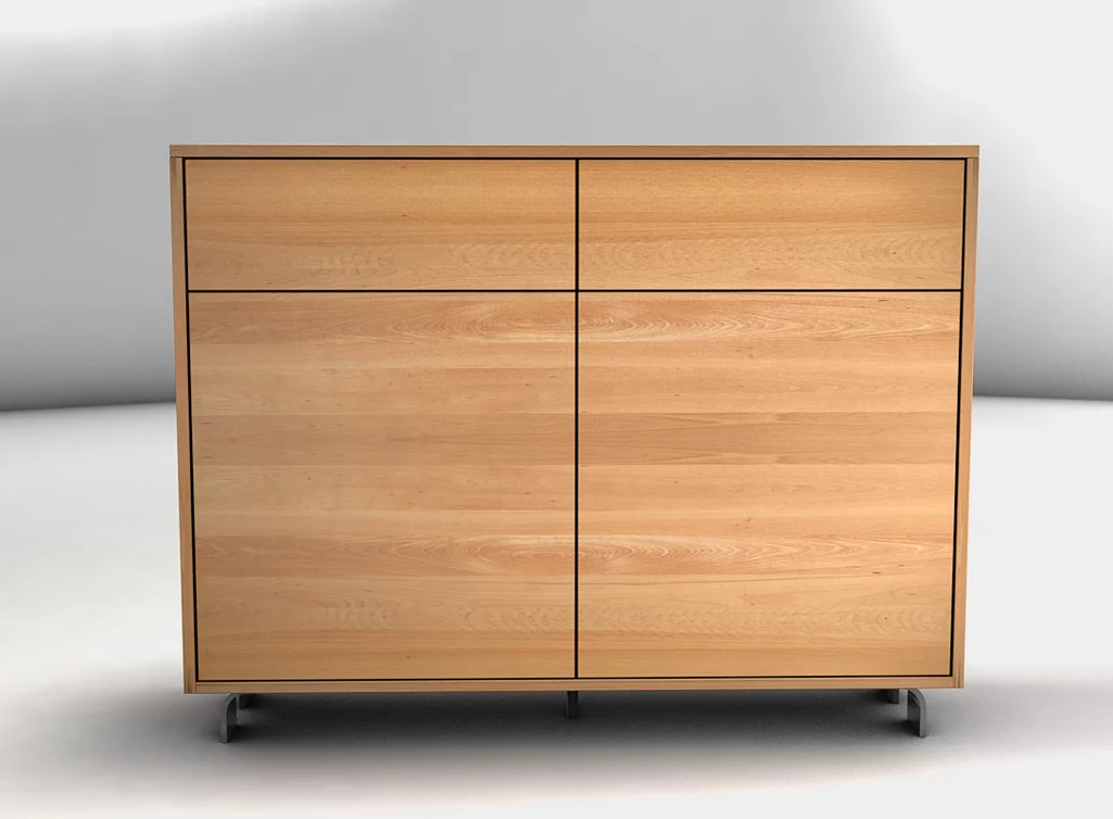 Highboard Buche massiv mit zwei Schubladen und Drehtüren