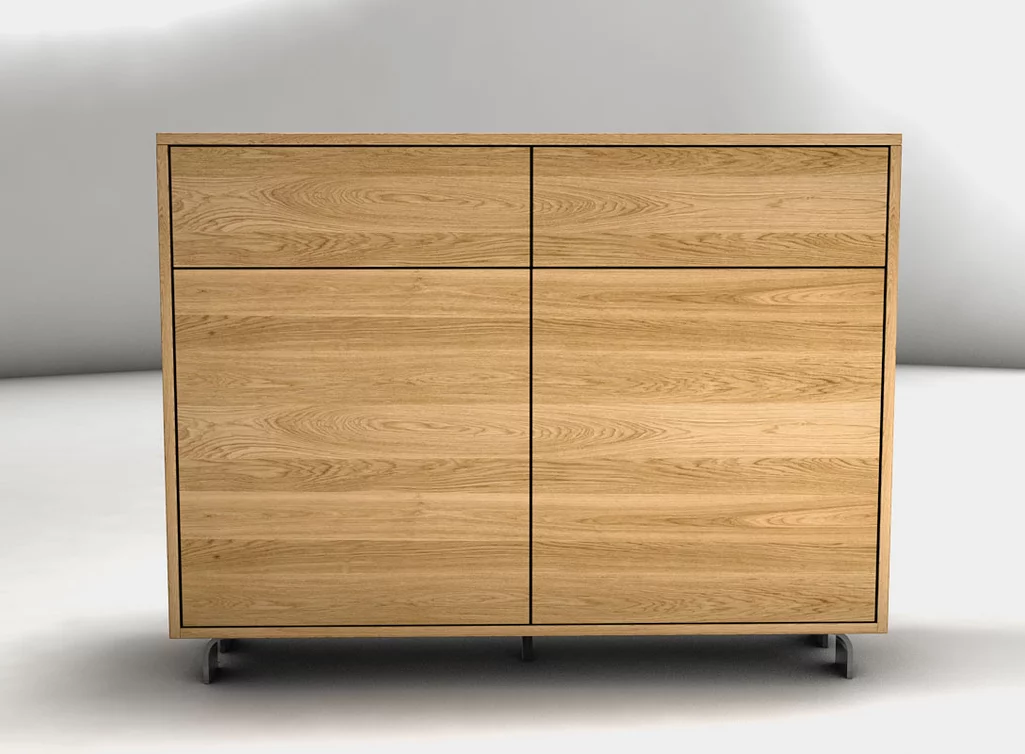 Highboard modern aus Eiche mit zwei Schubkästen und Drehtüren