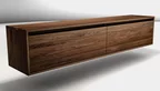 Hängendes Nussbaum Lowboard Massivholz mit zwei Schubkästen auf Maß