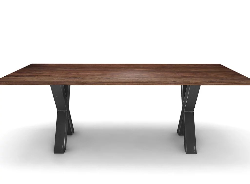 Tisch Nussbaum massiv mit Stahlkreuz Untergestell Tisch Nussbaum massiv mit Stahlkreuz Untergestell