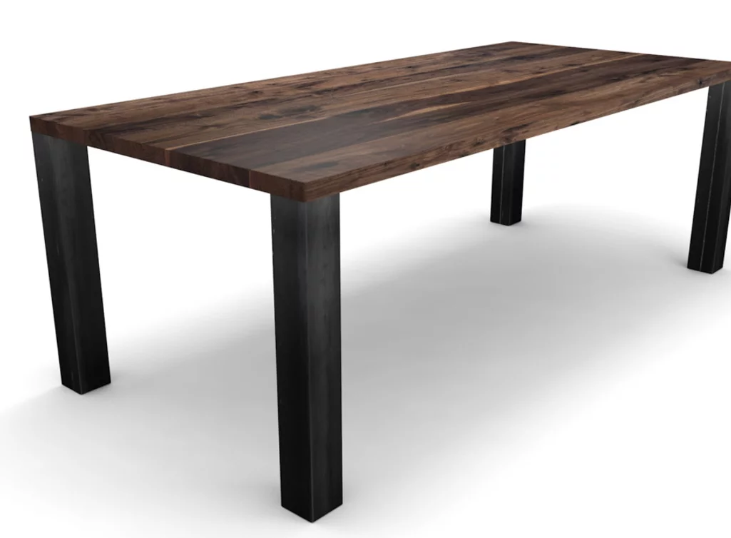 Industriedesign Nussbaum Esstisch 4cm mit Astanteil