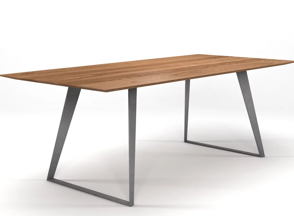 Esstisch Design in massiver astfreier Eiche und Facetten-Tischplatte