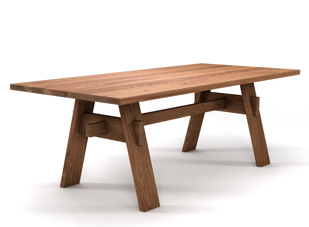 Vollholz Esstisch Eiche nach Maß mit Holz Untergestell
