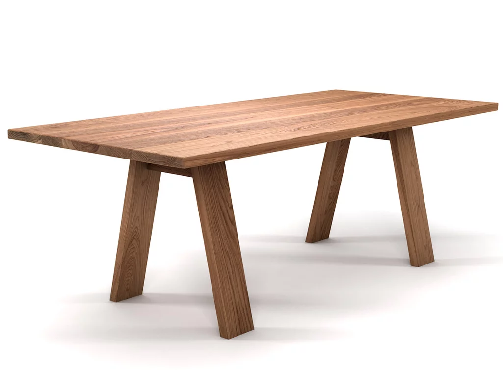 Masstisch Eiche mit Holz-Tischbeinen schräg 