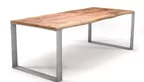 Kufen Esstisch mit Baumkante Eiche massiv und Metall Gestell