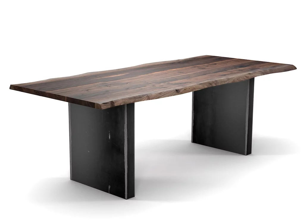 Baumkantentisch Nussbaum 4cm Stahl Tischwangen