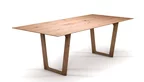 Holztisch massiv nach Maß mit Schweizer Kante und Holzkufen-Tischgestell