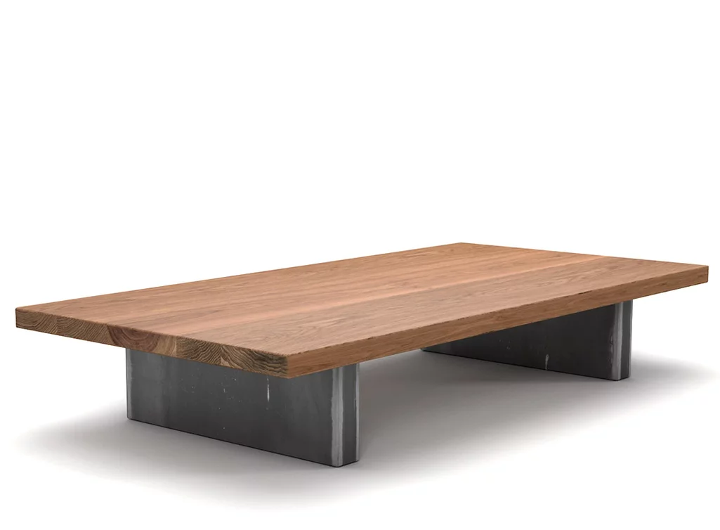 Couchtisch nach Maß Eiche astfrei Massivholz mit Stahlwangen gefertigt. 