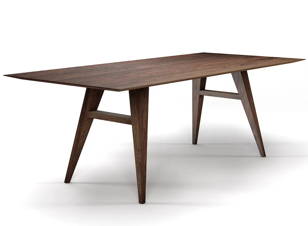 Massivholz Esstisch Nussbaum modern mit Schweizerkante nach Maß gefertigt.