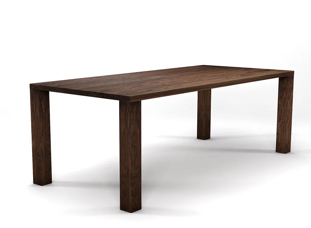 Maßtisch Nussbaum massiv 4cm stark in ast- und splintfreier Qualität nach deinem Maß produziert.