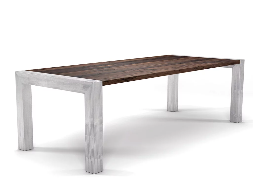 Nussbaum Tisch massiv 4cm nach Maß mit Astanteil und Tischbeinen aus Stahl. Nussbaum Tisch massiv 4cm nach Maß mit Astanteil und Tischbeinen aus Stahl.