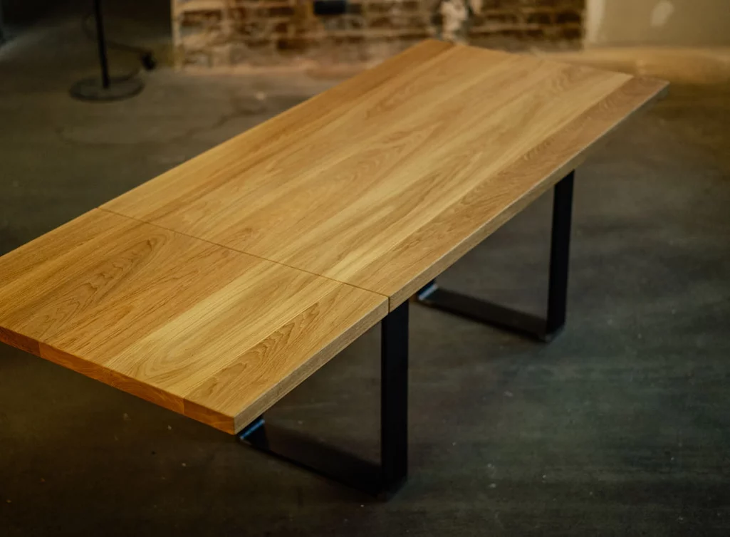 Kufentisch mit Verlängerung 4cm Massivholz Eiche Kufentisch mit Verlängerung 4cm Massivholz Eiche