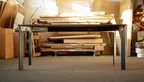 Tisch nach Maß aus massivem Nussbaumholz und Stahl Untergestell