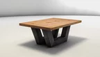 Couchtisch aus Massivholz und Metall - Buche Tischplatte montiert auf Stahlkufen