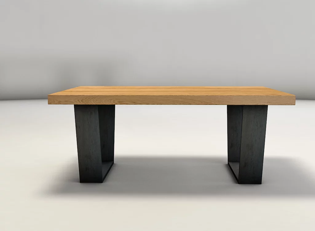 Massivholz Couchtisch aus Eiche und Stahl gefertigt