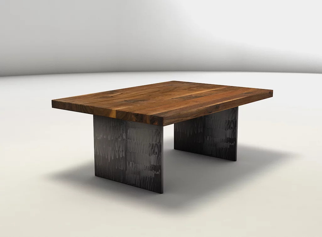 Komplett massiver Couchtisch aus Echtholz Nussbaum und Stahl - FDX26-C