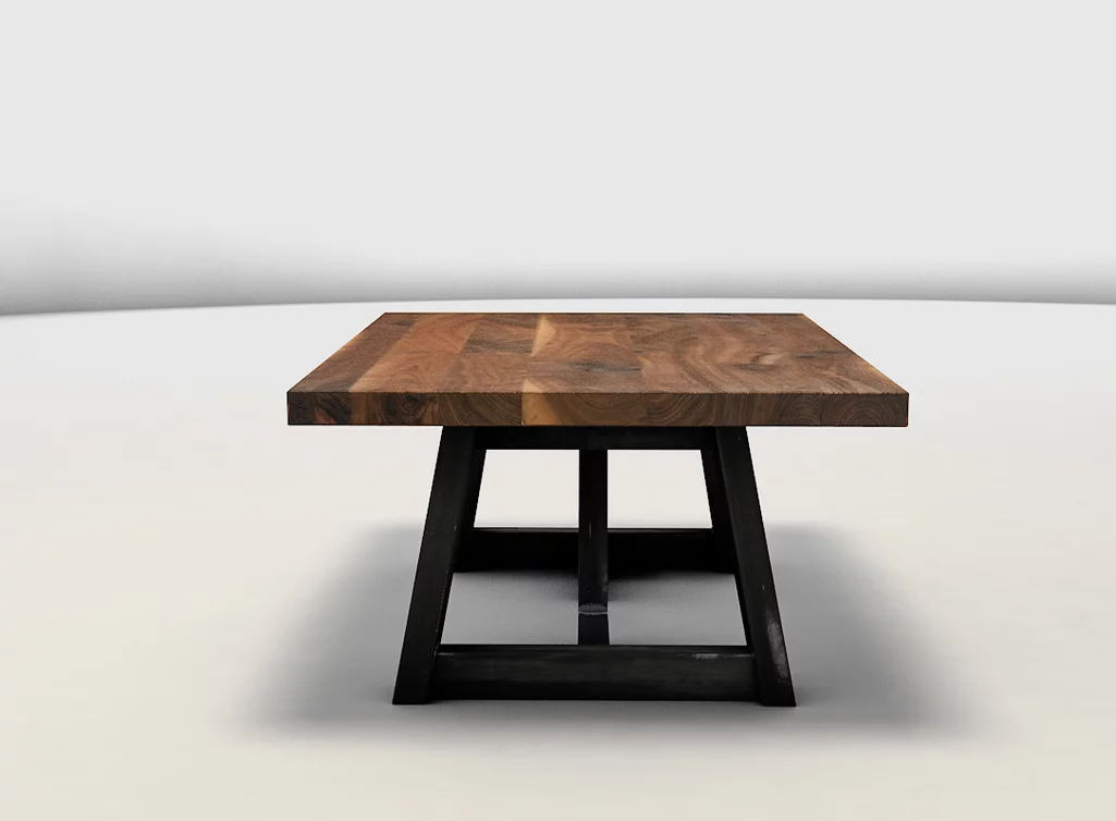 Nussbaum Stahl Couchtisch nach Maß in einem modernen Design gefertigt