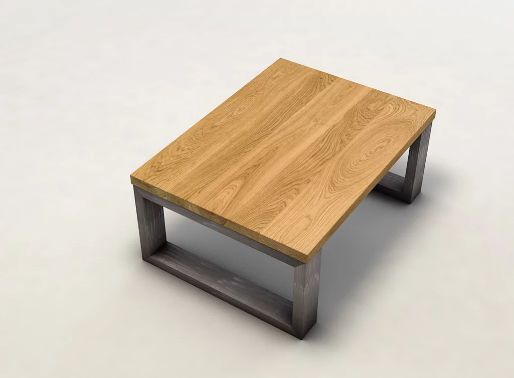 Couchtisch mit Holzplatte aus Eiche massiv in verschiedenen Oberflächen erhältlich Couchtisch mit Holzplatte aus Eiche massiv in verschiedenen Oberflächen erhältlich