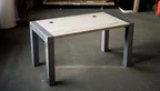 Schreibtisch nach Maß Eiche Weiss-Wash Version mit Beine in Blankstahl