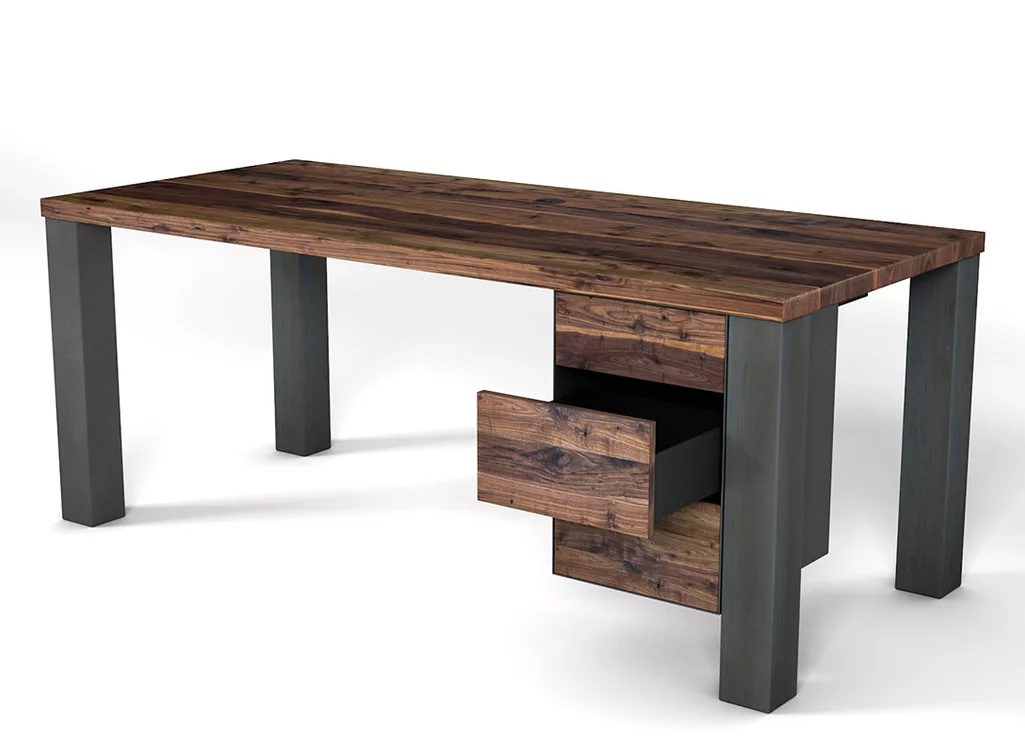Industriedesign Schreibtisch aus Nussbaumholz mit verschiedenen Ausstattungen Industriedesign Schreibtisch aus Nussbaumholz mit verschiedenen Ausstattungen