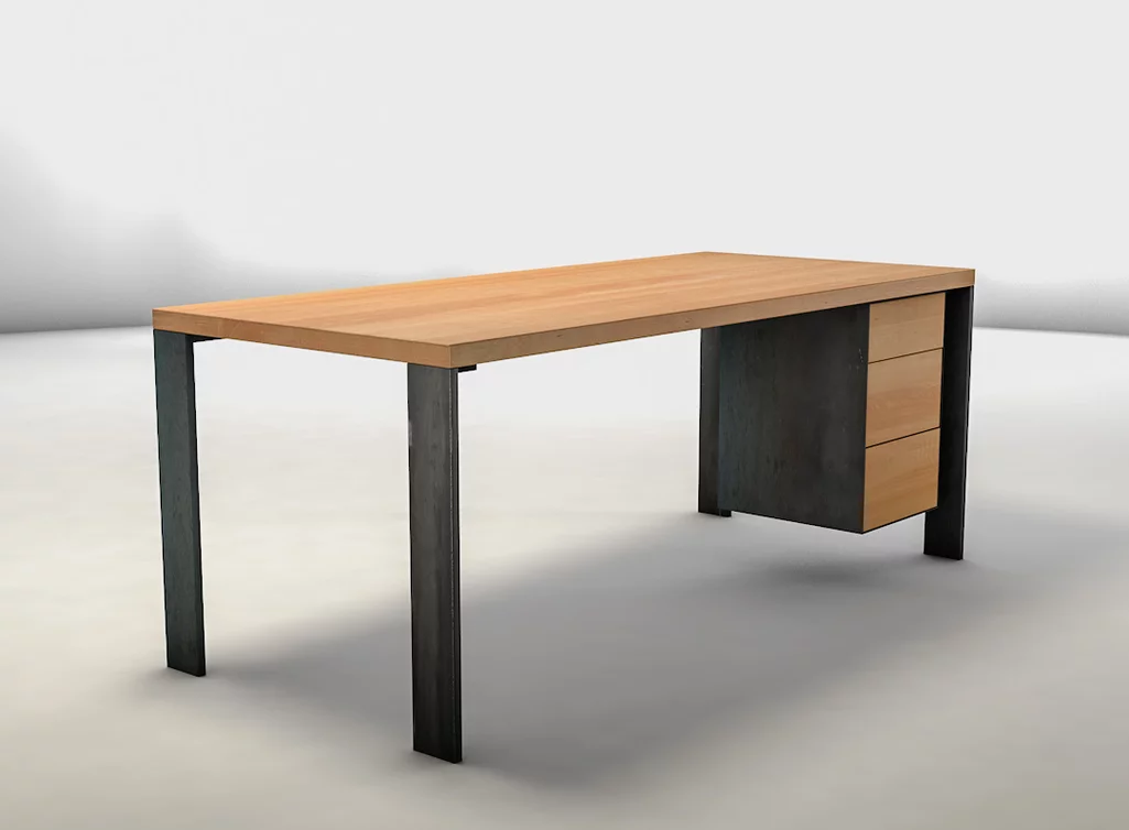 Im filigranen Style designter Computertisch Buche massiv mit Stahlbeinen LJ60-ST