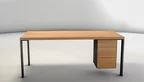 Buche Schreibtisch Holz massiv Beispielbild mit drei Schubkästen im Stahlcontainer