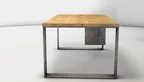 Massivholz Eiche Schreibtisch mit Metallkufen-Gestell aus massivem Stahl gefertigt