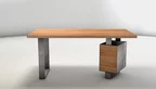 Schreibtisch Kernbuche mit Schubladencontainer an Kufe aus Stahl 4mm