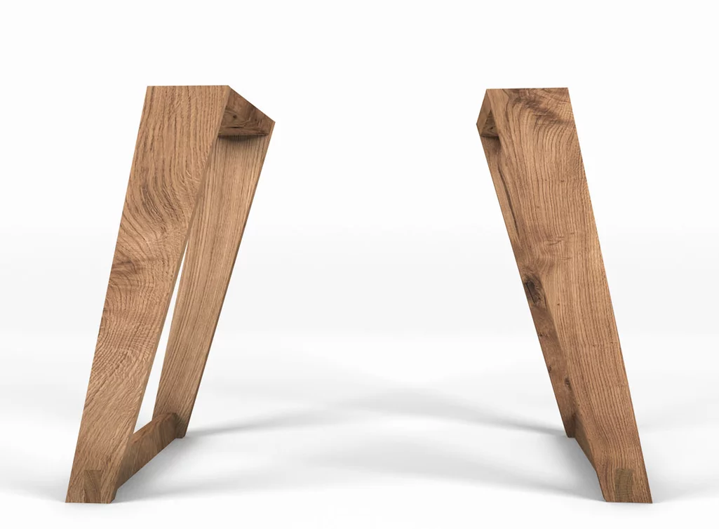 Tischkufen aus Holz in Seitenanischt für einen perfekten Blick auf die Maserung. Tischkufen aus Holz in Seitenanischt für einen perfekten Blick auf die Maserung.